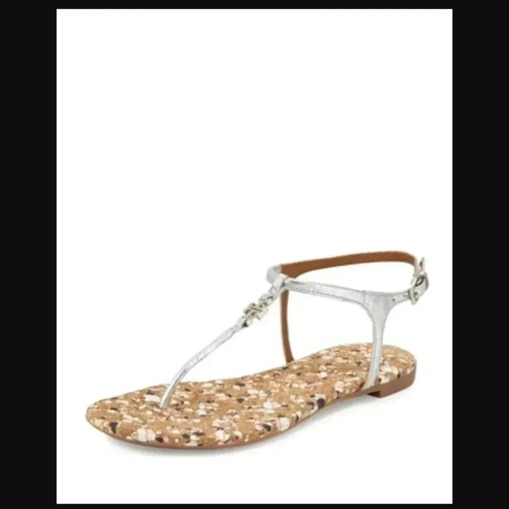 Tory Burch Marion Confetti Quilted T-Strap Sandal, Silver